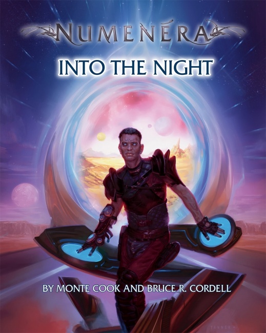 Cover of Into the Night, features a man in front of a vortex with his hands on controls